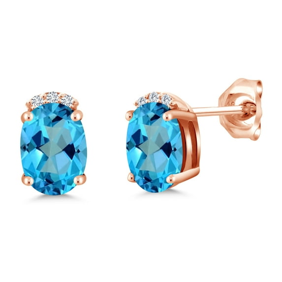 Gem Stone King 2.06 Ct American Blue Mystic Topaz E-F Lab Grown Diamond 18K Rose Gold Plated Silver Earrings