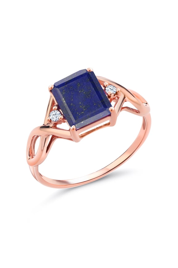2.06 Ct Emerald Cut Blue Lapis 18K Rose Gold Plated Silver Ring (Size 8)