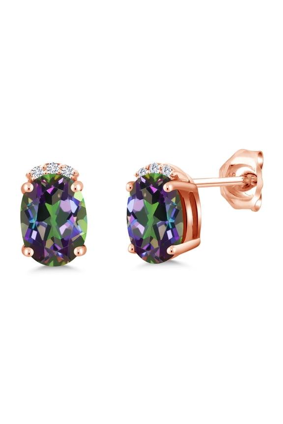 2.06 Ct Green Mystic Topaz E-F Lab Grown Diamond 18K Rose Gold Plated Silver Earrings