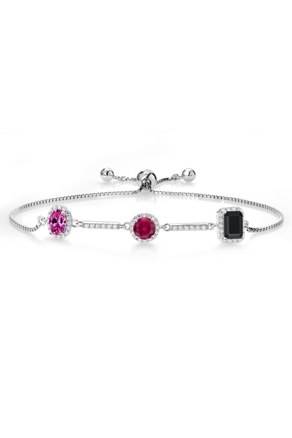 2.06 Ct Oval Pink Created Sapphire Red Created Ruby 925 Sterling Silver Bracelet for Women