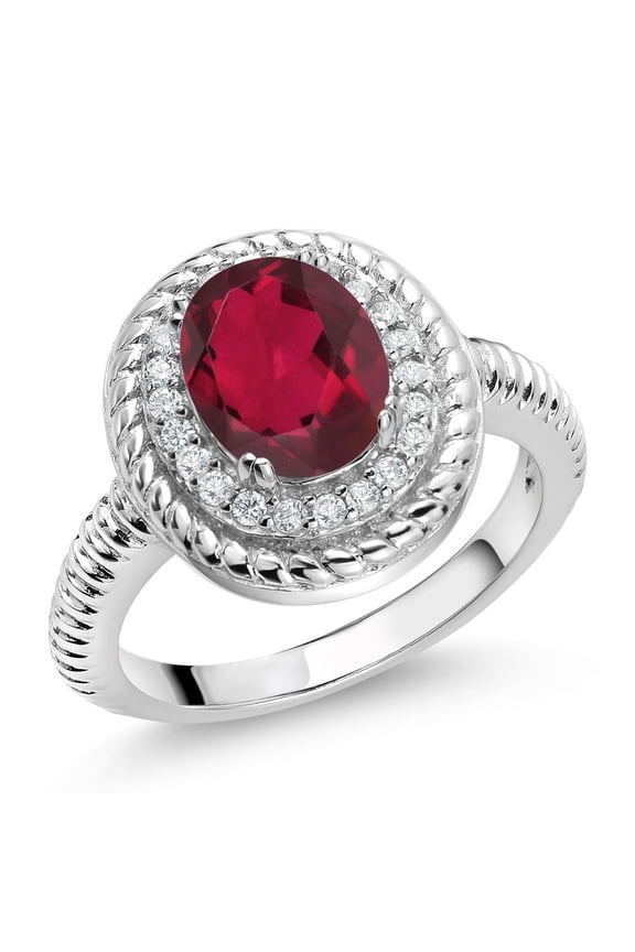 2.06 Ct Oval Red Mystic Quartz 925 Sterling Silver Halo Engagement Ring (Size 6)
