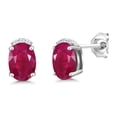 thumbnail image 1 of Gem Stone King 2.06 Ct Oval Red Ruby E-F Lab Grown Diamond 925 Sterling Silver Earrings, 1 of 4