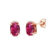 thumbnail image 1 of Gem Stone King 2.06 Ct Red Created Ruby E-F Lab Grown Diamond 18K Rose Gold Plated Silver Earrings, 1 of 4