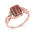 thumbnail image 1 of Gem Stone King 2.07 Ct Emerald Cut Red Tiger Eye White Diamond 18K Rose Gold Plated Silver Ring, 1 of 5