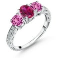 thumbnail image 1 of Gem Stone King 2.07 Ct Oval Red Created Ruby Pink Created Sapphire 925 Sterling Silver Ring (Size 5), 1 of 6