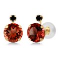 thumbnail image 1 of Gem Stone King 2.07 Ct Round Red Garnet Black Diamond 14K Yellow Gold Earrings, 1 of 3