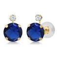 thumbnail image 1 of Gem Stone King 14K Yellow Gold Blue and White Created Sapphire Jewelry Earrings for Women | 2.08 Cttw | Round 6MM+2MM | Fine Jewelry Gifts for Her Mom Women Wife, 1 of 4