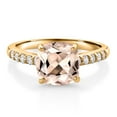 thumbnail image 1 of Gem Stone King 2.08 Ct Cushion Peach Morganite G/H Lab Grown Diamond 10K Yellow Gold Engagement Ring (Size 6), 1 of 4