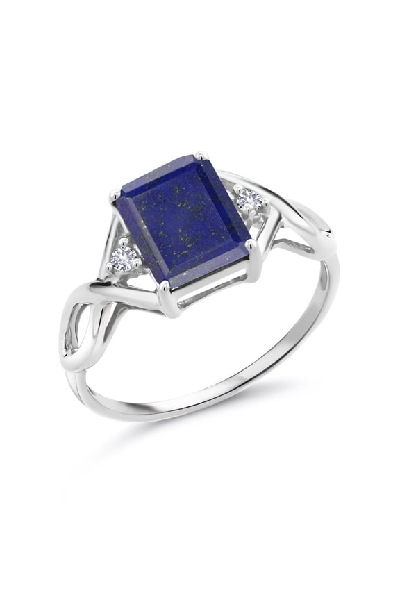 2.08 Ct Emerald Cut Blue Lapis White Created Sapphire 925 Sterling Silver Ring (Size 9)