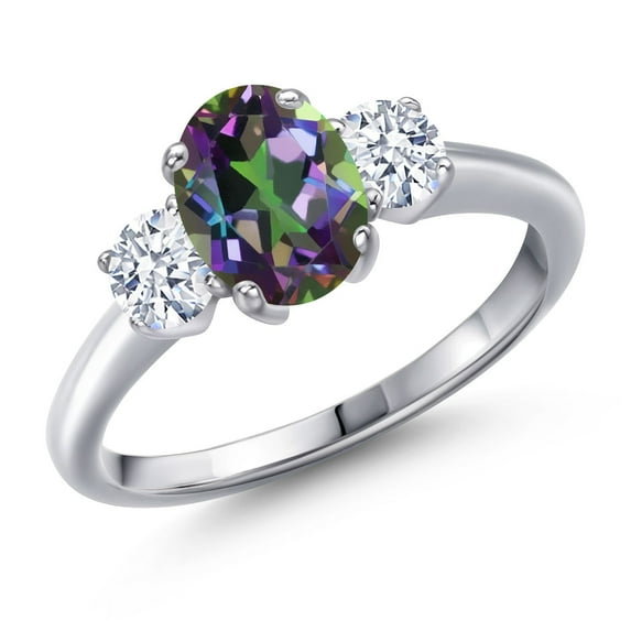 Gem Stone King 2.08 Ct Oval Green Mystic Topaz 925 Sterling Silver Ring