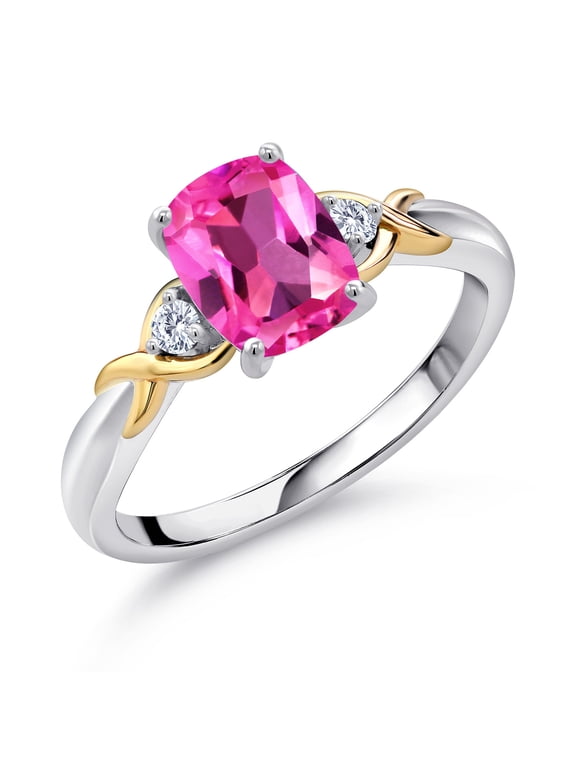 2.08 Ct Pink Created Sapphire E-F Lab Grown Diamond 925 Silver and 10K Yellow Gold Ring