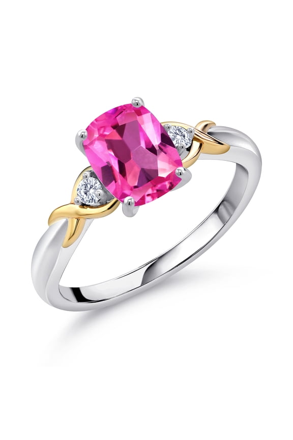 2.08 Ct Pink Created Sapphire E-F Lab Grown Diamond 925 Silver and 10K Yellow Gold Ring