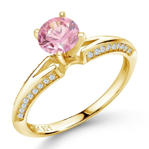 Gem Stone King 2.08 Ct Round Pink Zirconia 18K Yellow Gold Plated Sterling Silver Ring (Size 8) (Size 8)