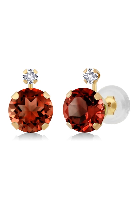 2.08 Ct Round Red Garnet White Created Sapphire 14K Yellow Gold Earrings