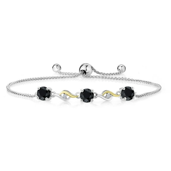 Gem Stone King 2.09 Ct Black Sapphire E-F Lab Grown Diamond 925 Silver and 10K Yellow Gold Bracelet for Women
