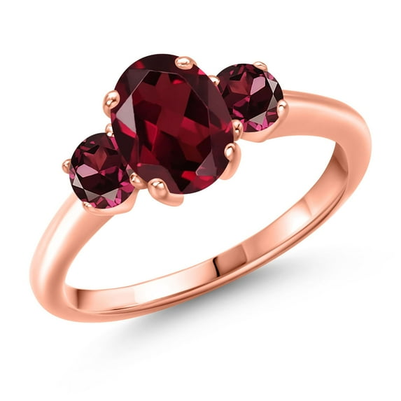 Gem Stone King 2.09 Ct Oval Red Rhodolite Garnet 18K Rose Gold Plated Silver Ring