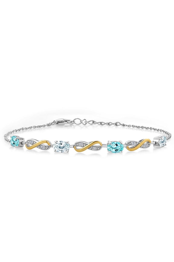 2.10 Ct Blue Apatite Sky Blue Aquamarine 925 Silver and 10K Yellow Gold Lab Grown Diamond Infinity Bracelet for Women Mother's Mom Wife Her, Fully Adjustable up to 7.5 inch)
