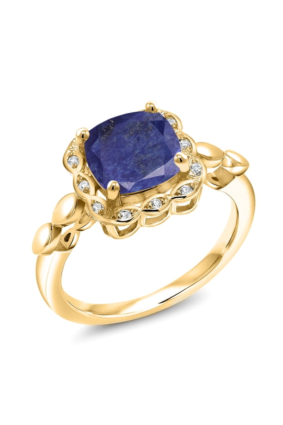 2.10 Ct Blue Lapis White Created Sapphire 18K Yellow Gold Plated Silver Ring