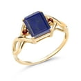thumbnail image 1 of Gem Stone King 2.10 Ct Emerald Cut Blue Lapis Red Garnet 18K Yellow Gold Plated Silver Ring (Size 7), 1 of 5