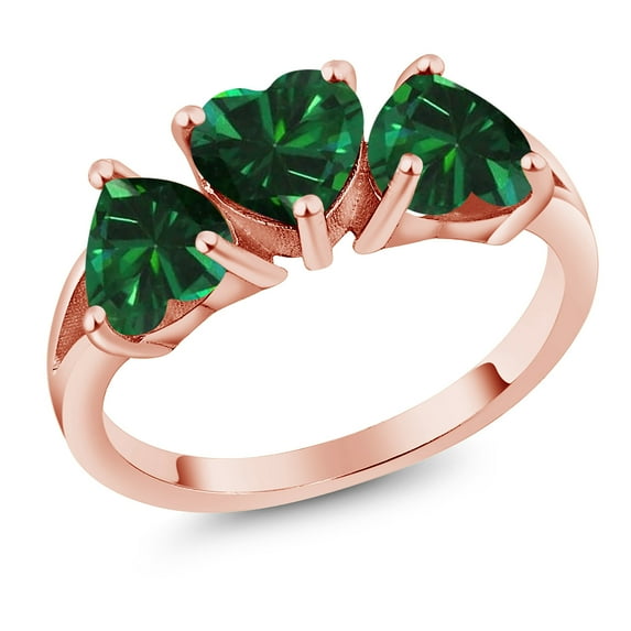 Gem Stone King 2.10 Ct Heart Shape Green Simulated Emerald 18K Rose Gold Plated Silver Ring