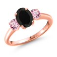 thumbnail image 1 of Gem Stone King 2.10 Ct Oval Black Onyx Pink Lab Grown Diamond 18K Rose Gold Plated Silver Ring, 1 of 6