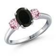 thumbnail image 1 of Gem Stone King 2.10 Ct Oval Black Onyx Pink Lab Grown Diamond 925 Sterling Silver Ring, 1 of 6