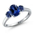 thumbnail image 1 of Gem Stone King 2.10 Ct Oval Blue Created Sapphire 925 Sterling Silver Ring, 1 of 6