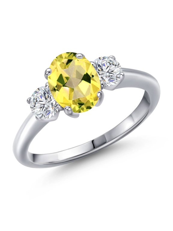 2.10 Ct Oval Canary Mystic Topaz G/H Lab Grown Diamond 925 Sterling Silver Ring
