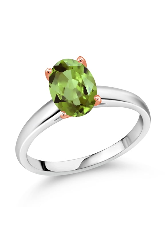 2.10 Ct Oval Green Peridot 925 Silver and 10K Rose Gold Ring Ring (Size 9)