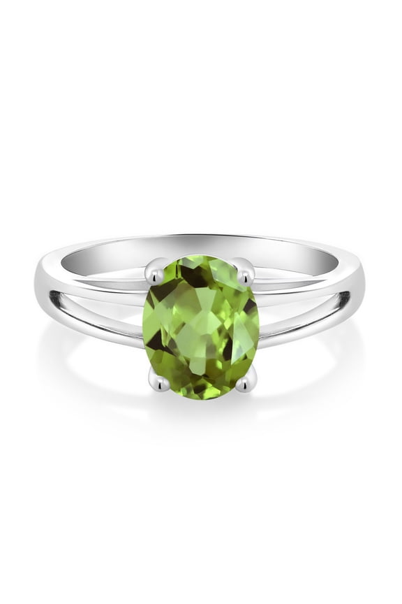 2.10 Ct Oval Green Peridot 925 Sterling Silver Solitaire Engagement Ring