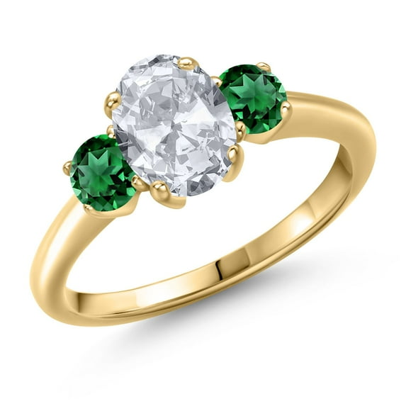 Gem Stone King 2.10 Ct Oval White Topaz Green Nano Emerald 18K Yellow Gold Plated Silver Ring