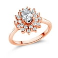 thumbnail image 1 of Gem Stone King 2.10 Ct Oval White Zirconia 18K Rose Gold Plated Silver Flower Ring, 1 of 4