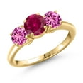 thumbnail image 1 of Gem Stone King 18K Yellow Gold Plated Silver Red Created Ruby and Pink Created Sapphire Engagement Ring for Women | 2.10 Cttw | Round 6MM | Gemstone July Birthstone | Size 6, 1 of 6
