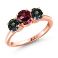thumbnail image 1 of Gem Stone King 18K Rose Gold Plated Silver Red Rhodolite Garnet and Green Mystic Topaz Engagement Ring for Women | 2.10 Cttw | Round 6MM | Gemstone January Birthstone | Size 7, 1 of 6