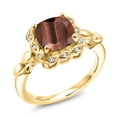 thumbnail image 1 of Gem Stone King 2.10 Ct Red Tiger Eye White Created Sapphire 18K Yellow Gold Plated Silver Ring, 1 of 6