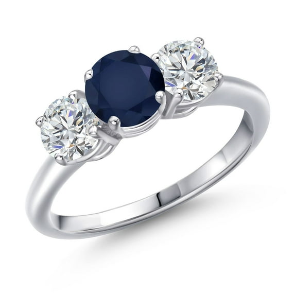 Gem Stone King 925 Sterling Silver Blue Sapphire and Lab Grown Diamond Engagement Ring for Women | 2.10 Cttw | Round 6MM | Gemstone September Birthstone | Size 8