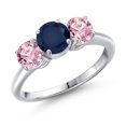 thumbnail image 1 of Gem Stone King 925 Sterling Silver Blue Sapphire and Pink Lab Grown Diamond Engagement Ring for Women | 2.10 Cttw | Round 6MM | Gemstone September Birthstone | Size 8, 1 of 6