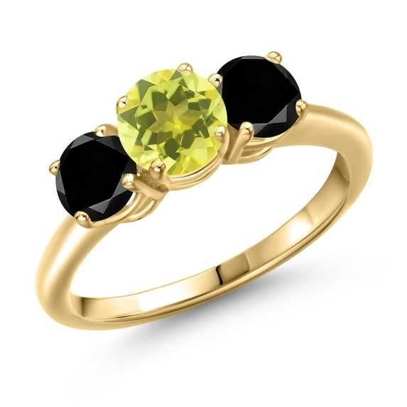 Gem Stone King 18K Yellow Gold Plated Silver Canary Mystic Topaz and Black Diamond Engagement Ring for Women | 2.10 Cttw | Round 6MM | Gemstone November Birthstone | Size 9