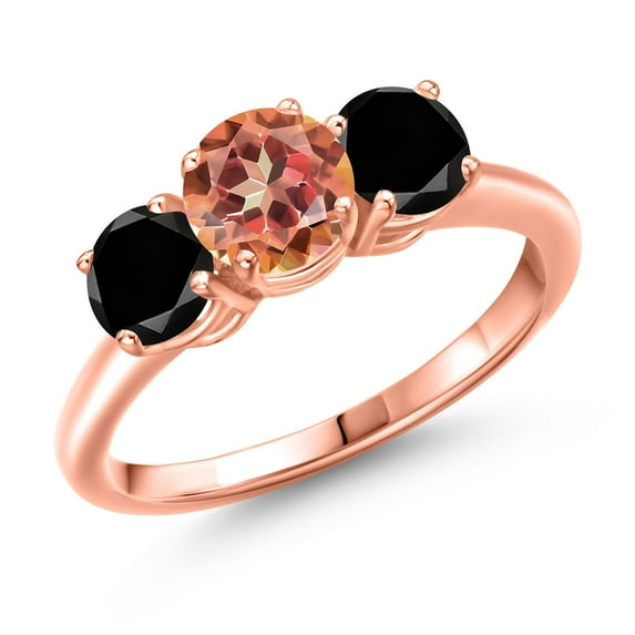 Gem Stone King 18K Rose Gold Plated Silver Ecstasy Mystic Topaz and Black Diamond Engagement Ring for Women | 2.10 Cttw | Round 6MM | Gemstone November Birthstone | Size 7