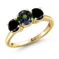 thumbnail image 1 of Gem Stone King 18K Yellow Gold Plated Silver Green Mystic Topaz and Black Diamond Engagement Ring for Women | 2.10 Cttw | Round 6MM | Gemstone November Birthstone | Size 6, 1 of 6