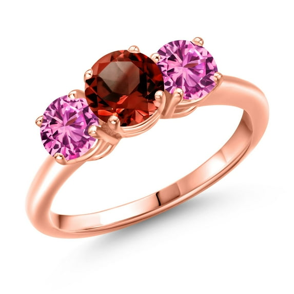 Gem Stone King 18K Rose Gold Plated Silver Red Garnet and Pink Created Sapphire Engagement Ring for Women | 2.10 Cttw | Round 6MM | Gemstone January Birthstone | Size 9