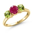 thumbnail image 1 of Gem Stone King 18K Yellow Gold Plated Silver Red Ruby and Green Peridot Engagement Ring for Women | 2.10 Cttw | Round 6MM | Gemstone July Birthstone | Size 9, 1 of 6