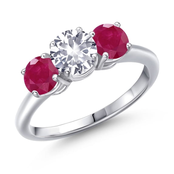 Gem Stone King 925 Sterling Silver White Created Sapphire and Red Ruby Engagement Ring for Women | 2.10 Cttw | Round 6MM | Gemstone September Birthstone | Size 7