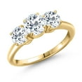 thumbnail image 1 of Gem Stone King 18K Yellow Gold Plated Silver White Topaz Engagement Ring for Women | 2.10 Cttw | Round 6MM | Gemstone November Birthstone | Size 9, 1 of 6