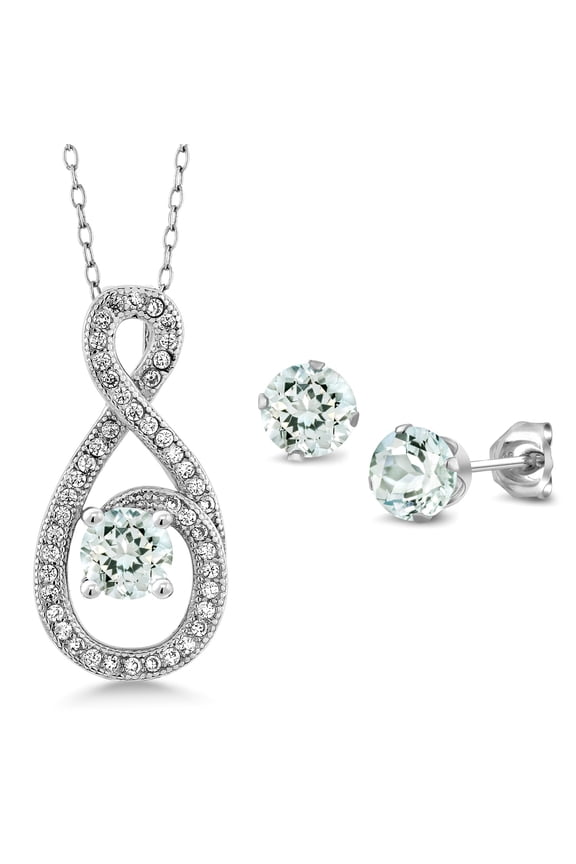 2.10 Ct Sky Blue Aquamarine 925 Sterling Silver Pendant and Earrings Jewelry Set
