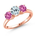 thumbnail image 1 of Gem Stone King 18K Rose Gold Plated Silver Sky Blue Topaz and Pink Created Sapphire Engagement Ring for Women | 2.10 Cttw | Round 6MM | Gemstone November Birthstone | Size 7, 1 of 6