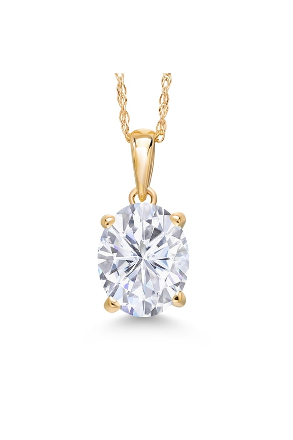 2.10 Cttw 14K Yellow Gold White Moissanite Pendant Necklace | Oval 9X7MM | Gold Necklace for Women | With 18 inch Gold Chain