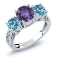 thumbnail image 1 of Gem Stone King 2.10 Cttw 925 Sterling Silver Purple Amethyst and Swiss Blue Topaz 3-Stone Engagement Ring | Three Stone Wedding Anniversary Promise Ring for Women (Size 8), 1 of 3