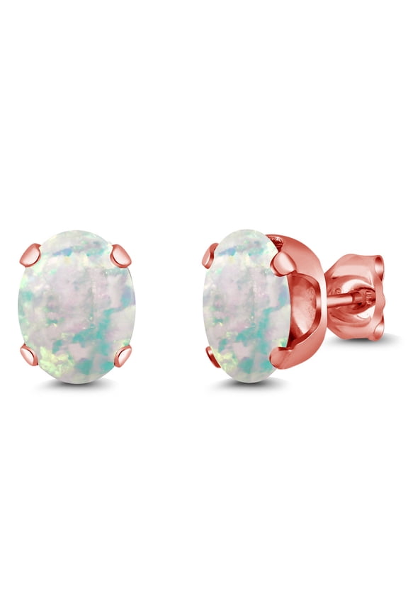 2.10Ct Oval 8x6mm White Simulated Opal 18K Rose Gold Plated Silver Stud Earrings for Women Men