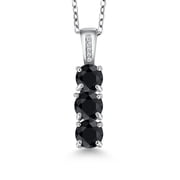 Gem Stone King 2.11 Ct Round Black Sapphire White Diamond 925 Sterling Silver Pendant with Chain